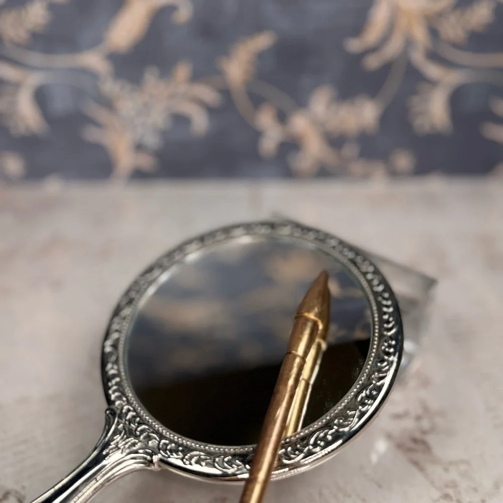 Antique Silver Plated Art Nouveau Repousse Vanity Hand Mirror